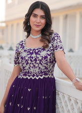 Smart Looking Wedding Wear Gown in Purple Colour